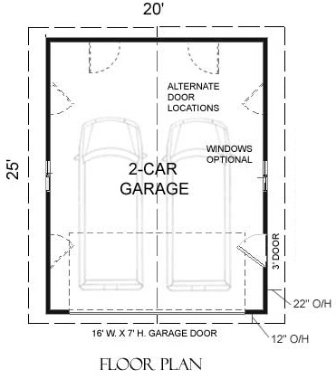 huichelarij Afhankelijkheid diefstal Basic 2 Car Garage Plan 500-1 - 20' x 25' By Behm Design