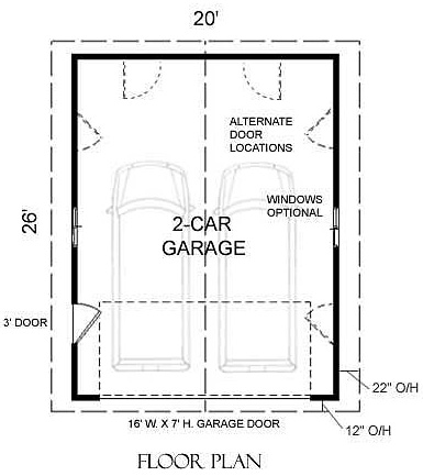 Basic 2 Car Garage Plan 520 1 20 X, 20 X Garage Plans Free