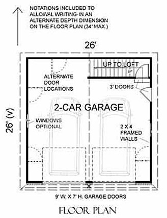 24 x 26 2 Car FG sd Garage Building Blueprint Plans with interior Stairs to Loft