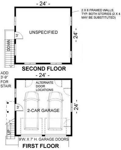 22 x 26 2-Car RD Garage Building Blueprint Plans SD/Vault 