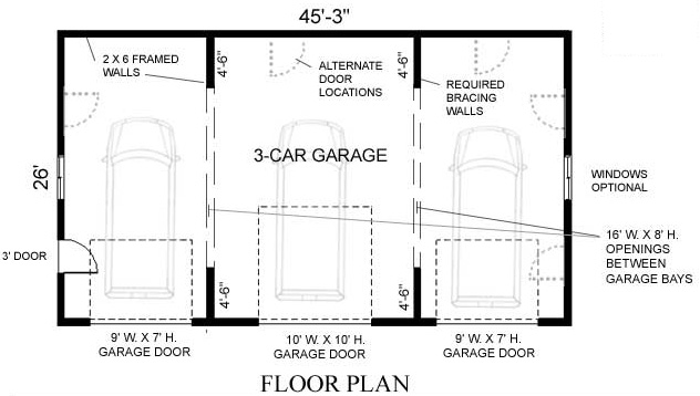 Modern Garage Plan with 3 Bays - 62636DJ