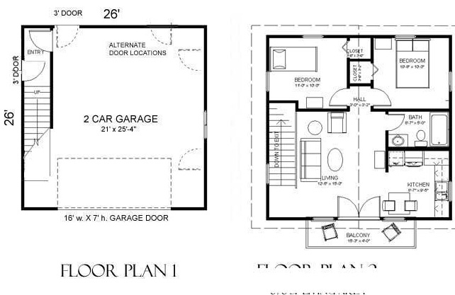 2 Car Garage Plan With Two Story, Garages With Apartments Floor Plans