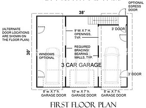 PDF Floor Plans 1,000 sq ft Model 1A 34x36 3-Car Garage 