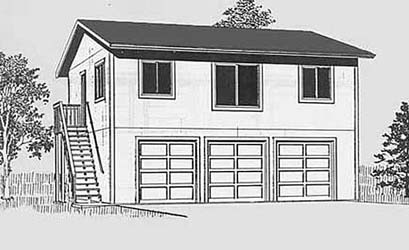 3 car 2 Story Garage Plan #1632-1 35'-2x 24' w/ Apartment Option