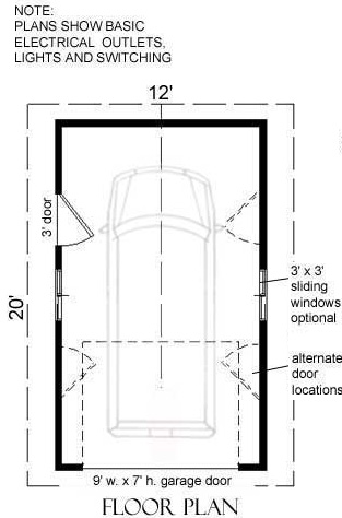 1 Car Compact Garage Plan With One, Width Of Single Car Garage