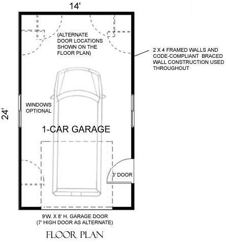 1 Car 14' Wide Garage Plan with One Story 336-3 by Behm