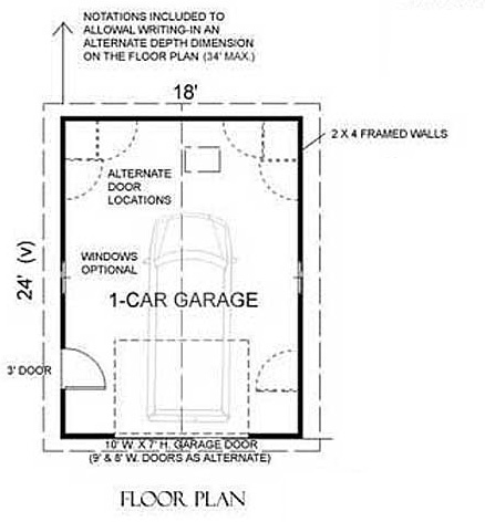 Car FG Garage Building Blueprint Plans with pull down stair to Attic 18 x 24 1