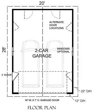 376 sq ft Model 6 and 6B 20x20 1-Car Garage PDF Floor Plan 