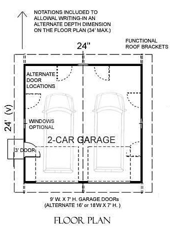 24 x 24 2-Car LD Garage Building Blueprint Plans w/ 5 Pitch Roof & Vault b 
