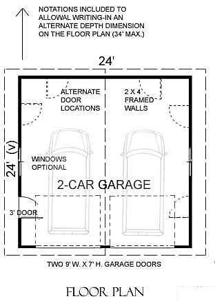 2 Car Basic Garage Plan 576 3a 24 X, Two Door Garage Plans