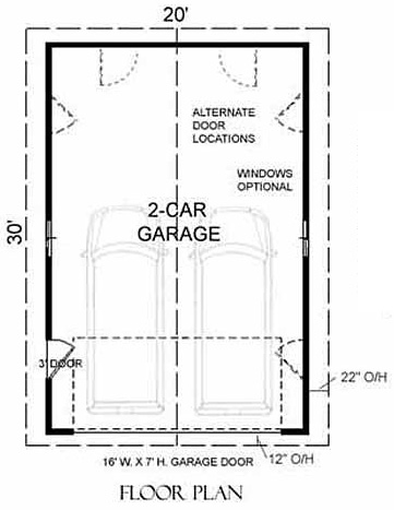 600 sqft PDF Floor Plan Model 1M 30x20 2-Car Garage with Carport 