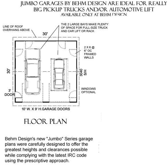 900 J1 30 X Behm Design, Two Door Garage Plans
