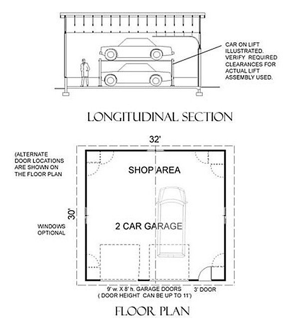 30x32  2 Car 2-8 ft Dormers Garage Building Blueprint Plans with Dormered Loft 