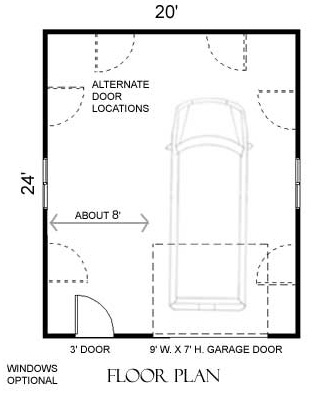 1 Car Economy Garage Plan Front Doors, Garage Door Plan